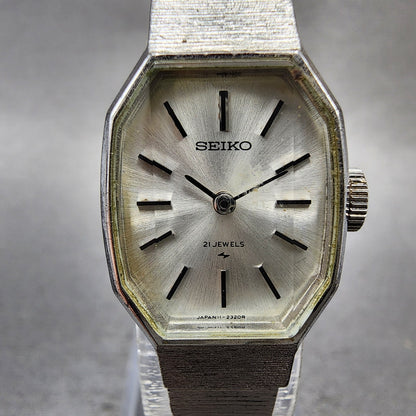 Seiko Tank Watch Women 18mm Silver Dial Silver Tone Octagon Manual 113770 Runs1