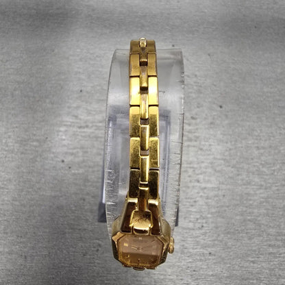 Seiko Watch Women 12mm Gold Dial Gold Tone Rectangle 2E20-6179 New Battery VTG4