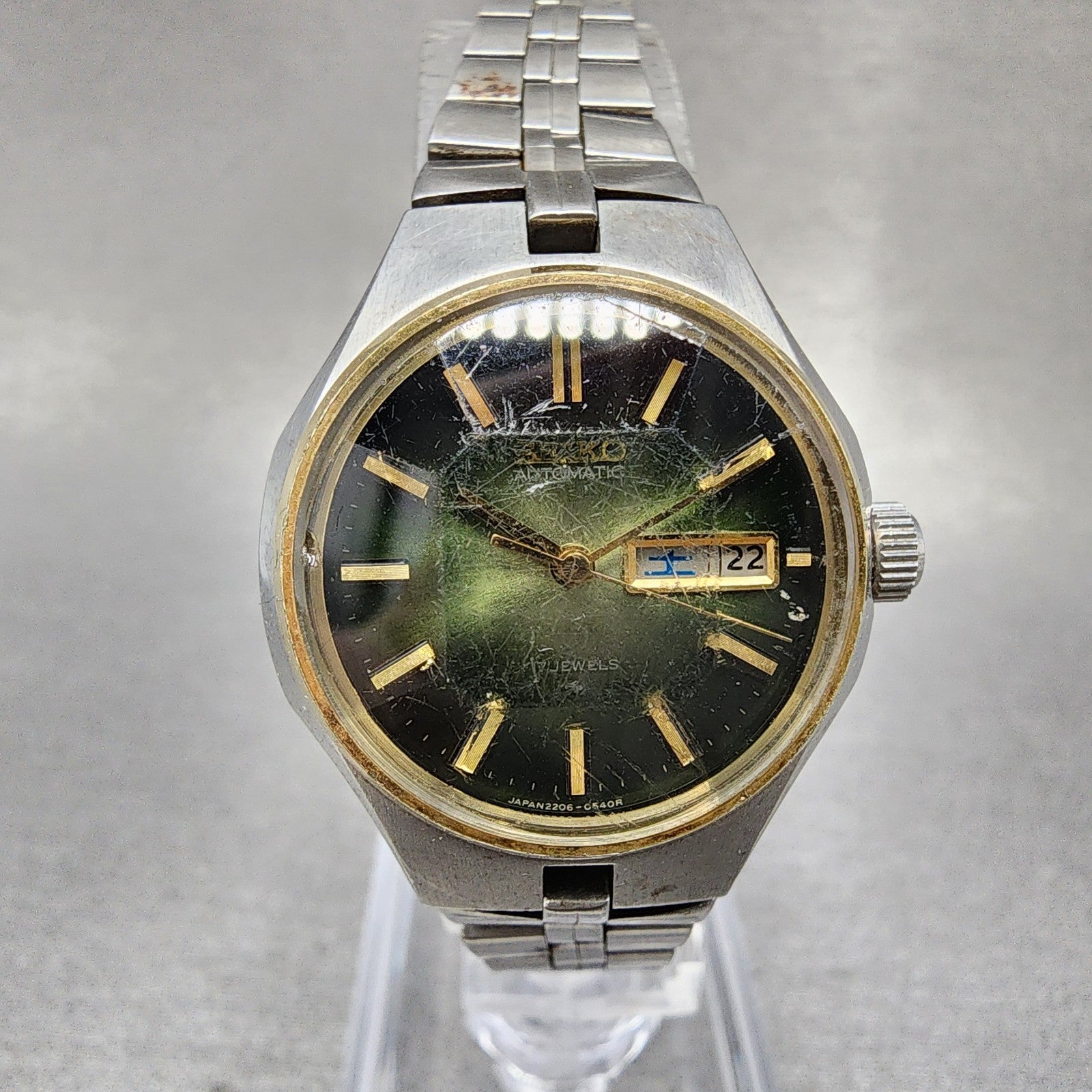 Seiko Automatic Watch Women 26mm Green Dial Two Tone Daydate 22060320 Runs0