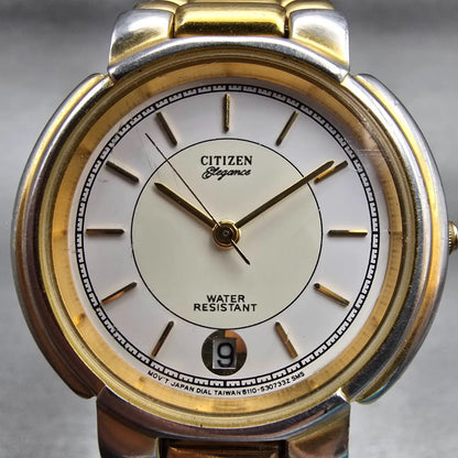 Citizen Elegance Watch Men 34mm White Dial Two Tone Date 6110-S07718 New Battery1