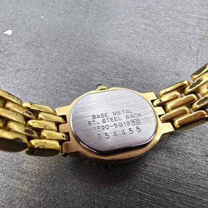 Seiko Watch Women 16mm Black Dial Gold Tone Gemmed Oval 1F20-5G19 New Battery9