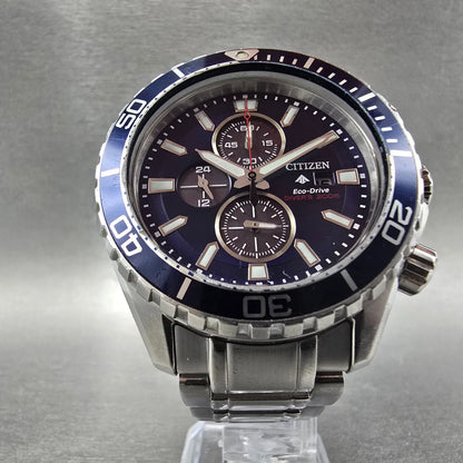Citizen Eco-Drive Dive Chronograph Watch Men 44mm Blue Dial Steel Date Runs5