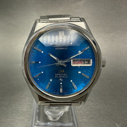 Seiko LM Special Watch Men 35mm Blue Dial Silver Tone Daydate 52167000 Runs0