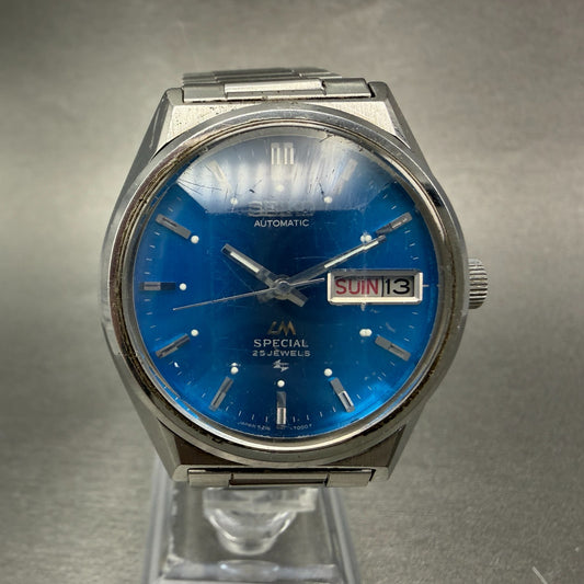 Seiko LM Special Watch Men 35mm Blue Dial Silver Tone Daydate 52167000 Runs0