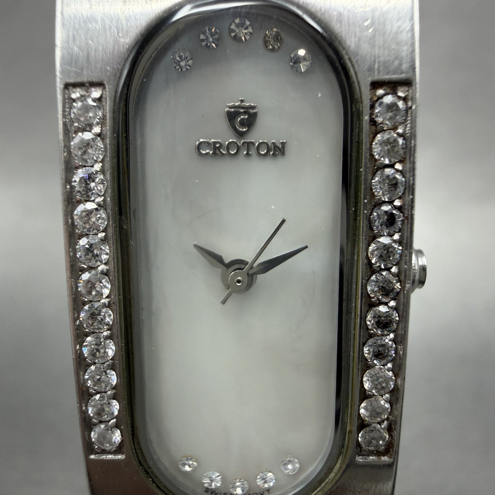 Croton Tank Watch Women 17mm MOP Dial Steel Crystal Bezel Rectangle  New Battery1