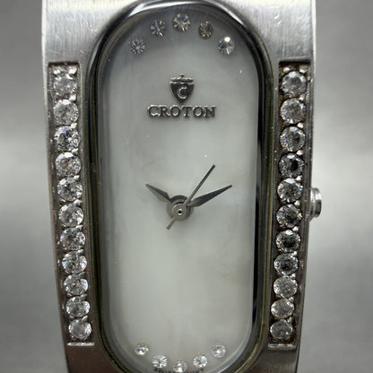 Croton Tank Watch Women 17mm MOP Dial Steel Crystal Bezel Rectangle  New Battery1
