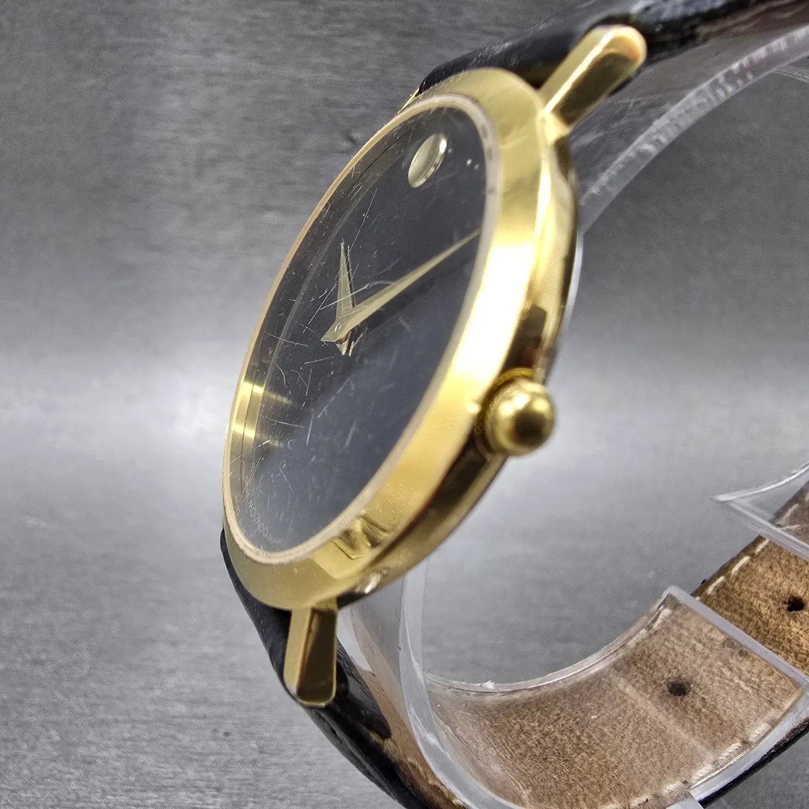 Movado Museum Watch Men 34mm Black Dial Gold Tone Round 87-66-0882 New Battery2