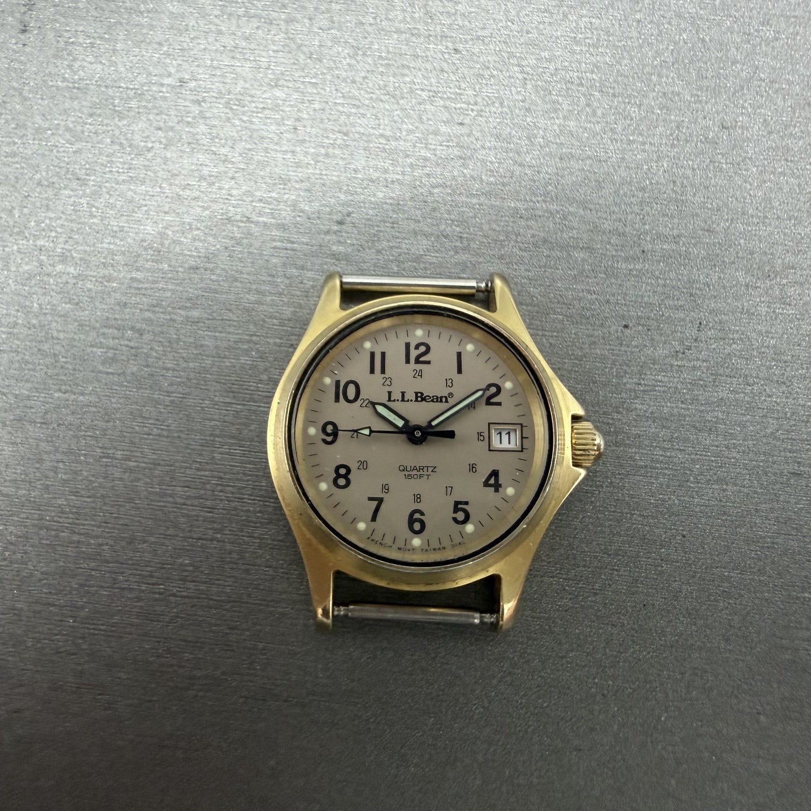 LL Bean Field Watch Women 27mm Gray Dial Gold Tone Date Round Vintage PARTS0