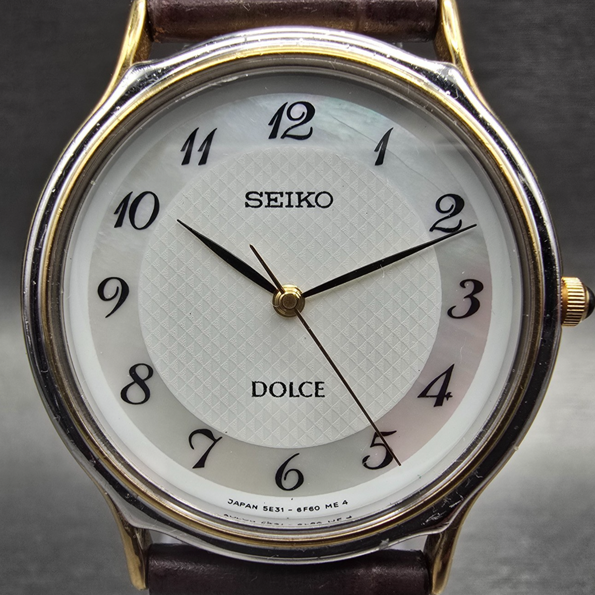 Seiko Dolce Watch Men 33mm MOP Dial Two Tone Round 5E31-6D60 New Battery1