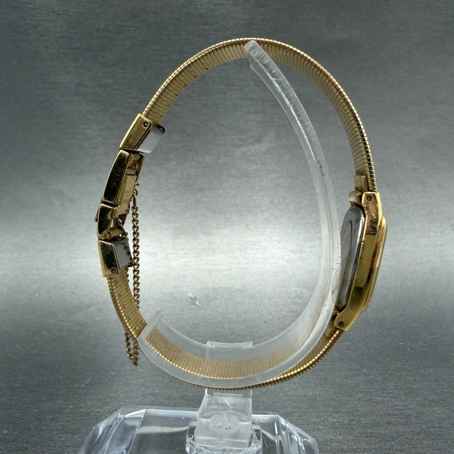 Seiko Watch Women 18mm Champagne Dial Gold Tone Rectangle 2C21-5000 New Battery8