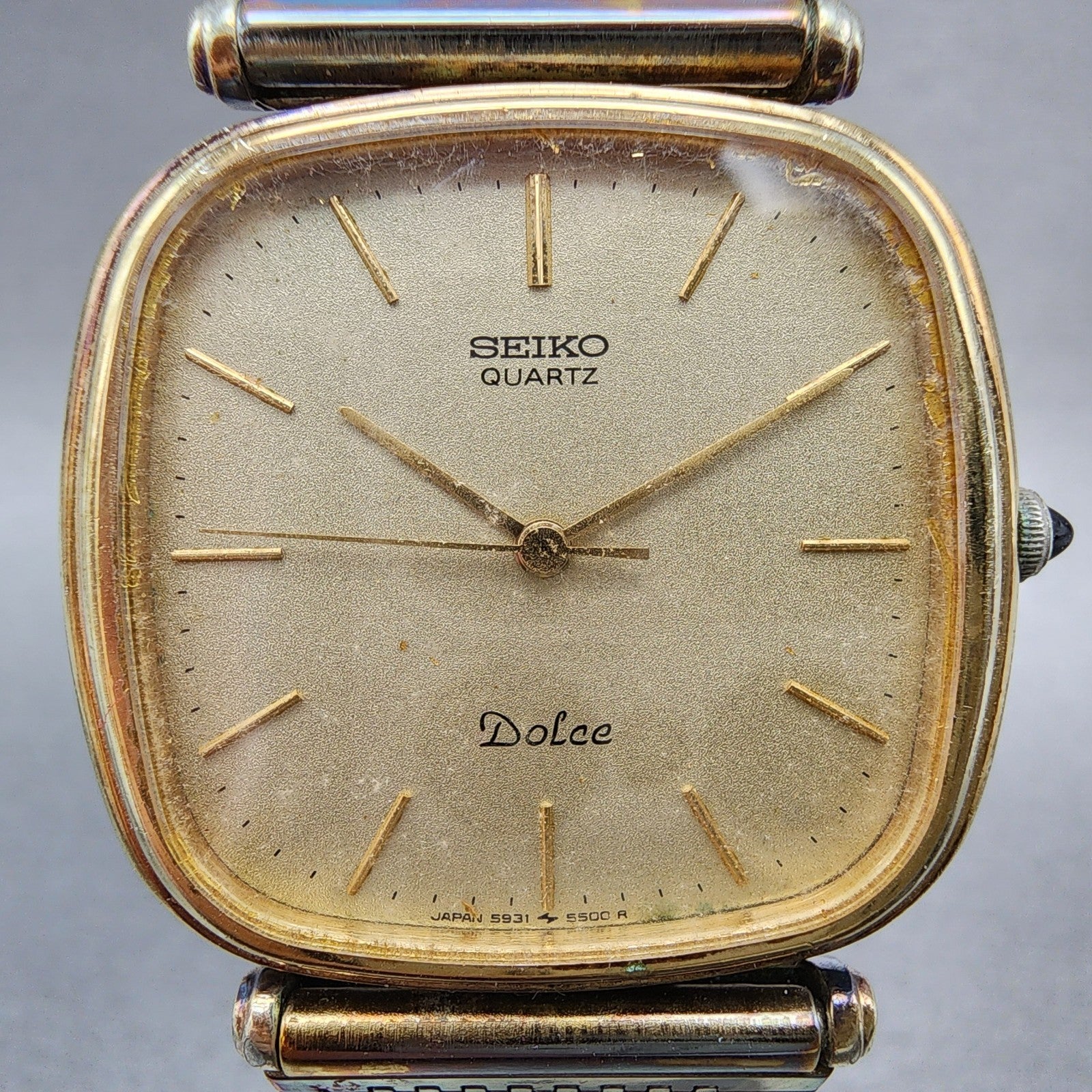 Seiko Dolce Watch Men 32mm Gold Dial Gold Plated Rectangle 59315400 New Battery1