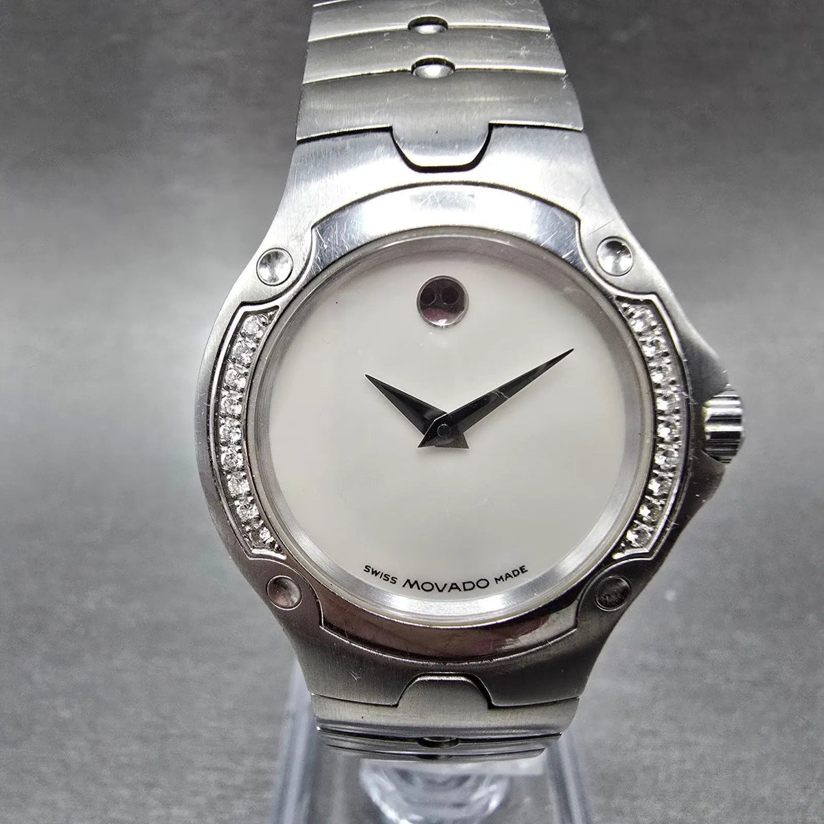 Movado Sports Edition Watch Women 27mm MOP Dial Silver Diamonds New Battery0
