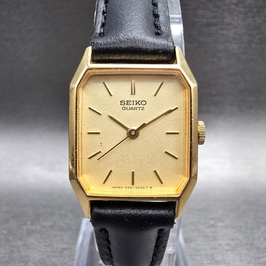 Seiko Tank Watch Women 19mm Champagne Dial Gold Rectangle 5421-5110 New Battery0