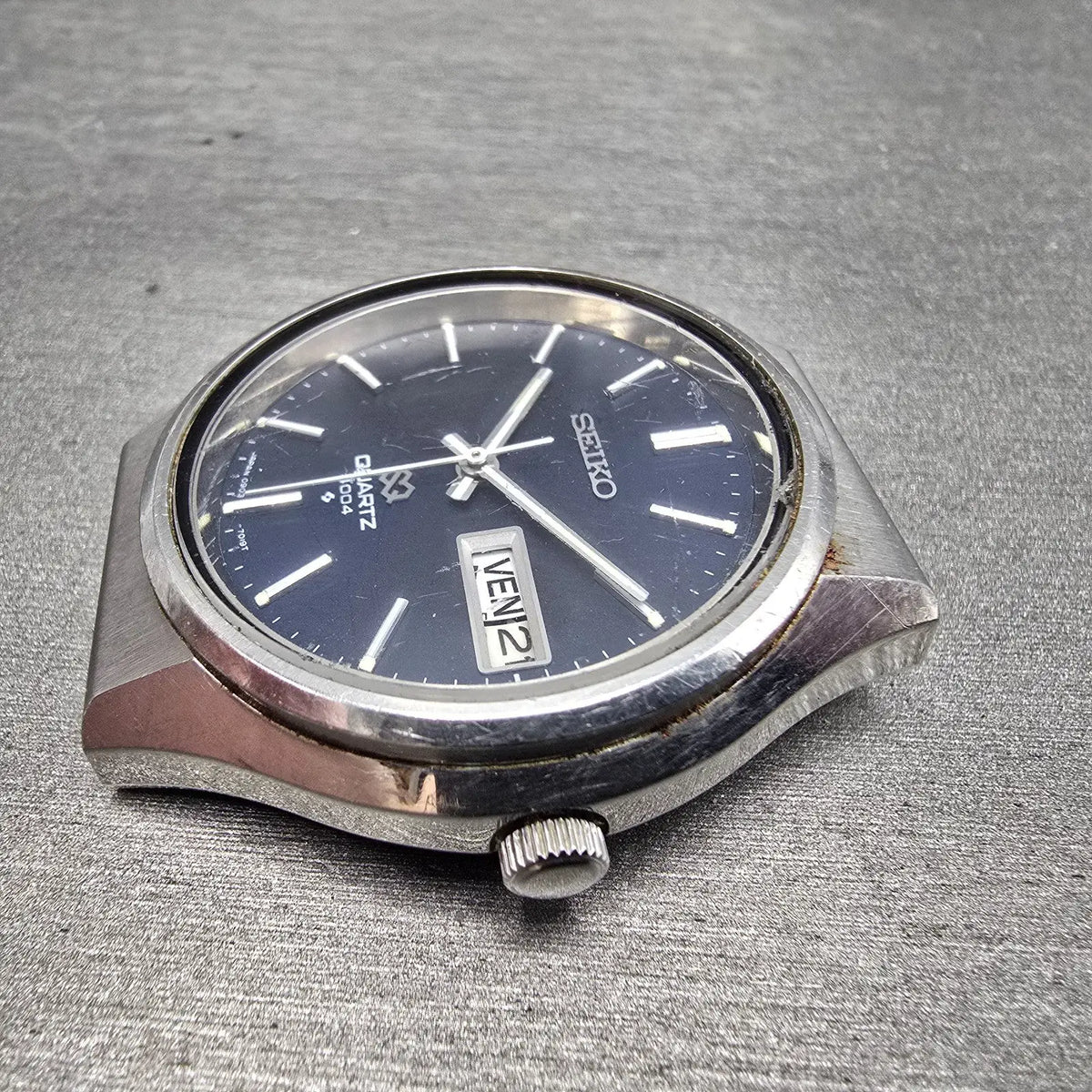 Seiko SQ 4004 Watch Men 36mm Blue Dial Steel Daydate Round 0903-7019 PARTS6