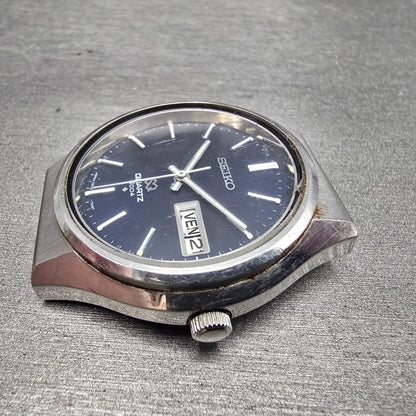 Seiko SQ 4004 Watch Men 36mm Blue Dial Steel Daydate Round 0903-7019 PARTS6