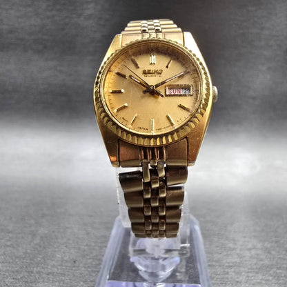 Seiko Watch Women 23mm Gold Dial Gold Daydate Round 7N83-0041 New Battery JP5