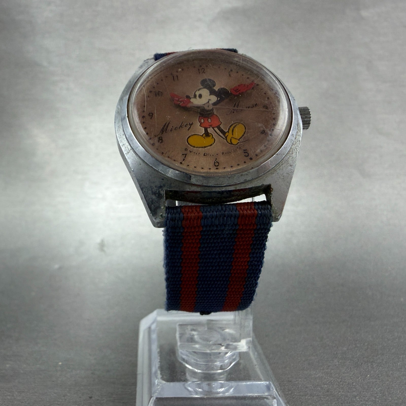 Seiko Mickey Mouse Watch Men 35mm Silver Dial Silver Tone Manual 5000-7000 Runs5