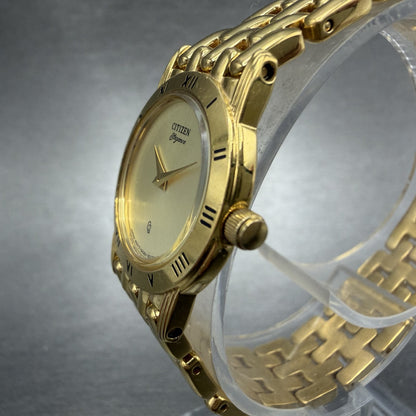 Citizen CQ Watch Women 22mm Champagne Dial Gold Tone Round 5420-S26003 New BattA2