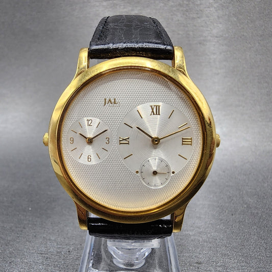 Seiko JAL Dual Time Watch Men 36mm White Dial Gold Tone Round WWW30010 New Batt0