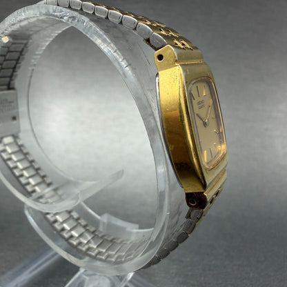 Seiko Tank Watch Women 16mm Champagne Dial Gold Tone 2C20-5969 New Battery3