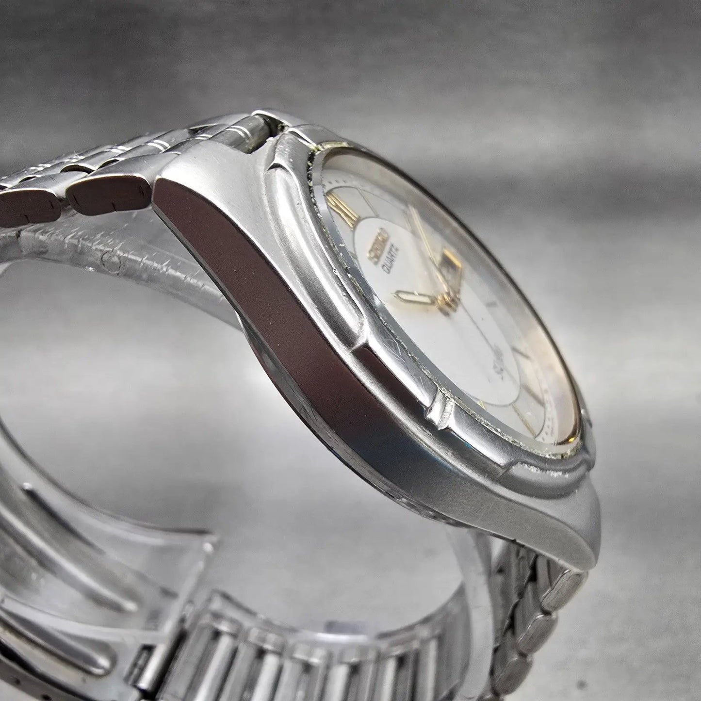 Seiko SQ Watch Men 36mm Silver Dial Silver Tone Daydate Round 5Y23-7029 New Batt4
