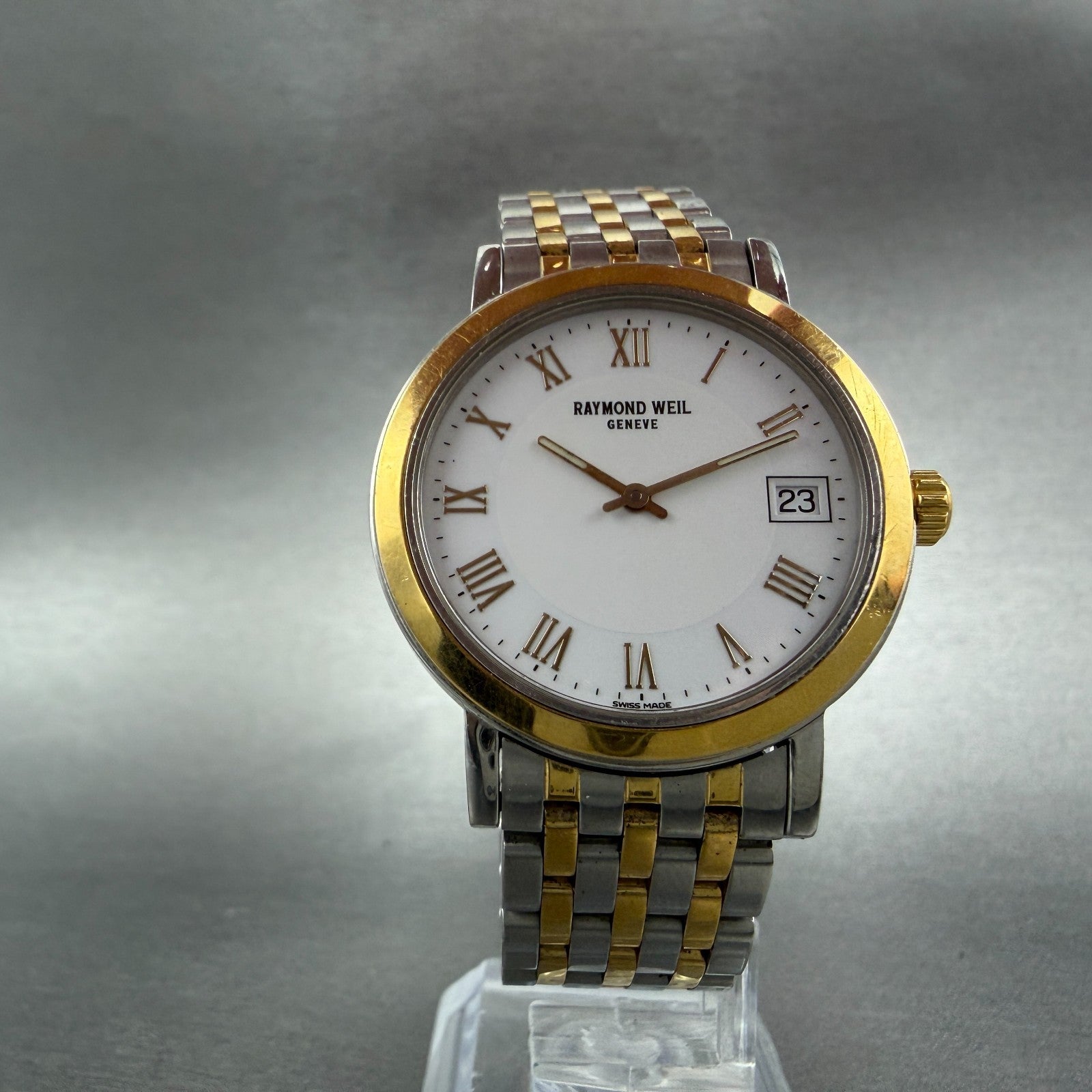 Raymond Weil Toccata Watch Men 35mm White Dial Two Tone Date Round New Battery5