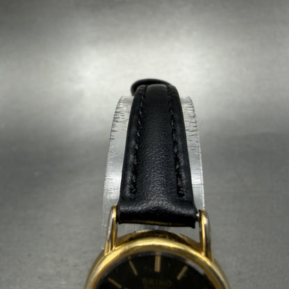 Seiko Watch Women 20mm Black Dial Gold Tone Round 2y00-0A19 New Battery VTG 56H4