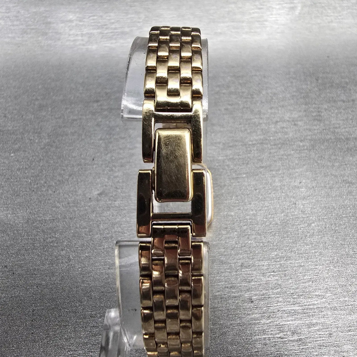Seiko Watch Women 17mm Gold Dial Gold Tone Rectangle V400-5608 New Battery VTG7