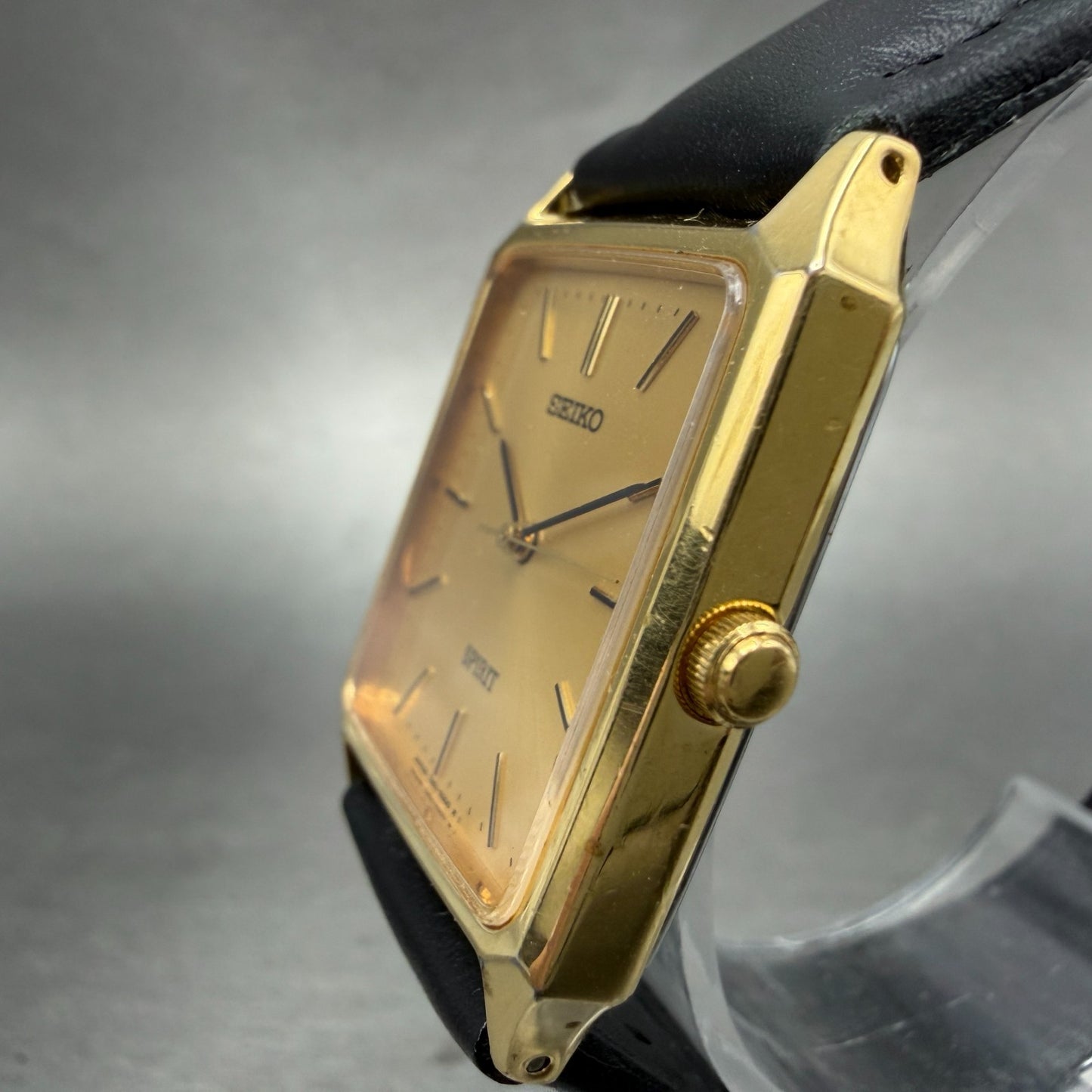 Seiko Spirit Tank Watch Men 25mm Champagne Dial Gold Tone 7N01-5180 New Battery2
