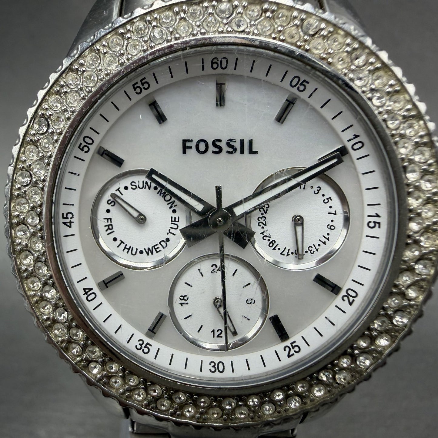Fossil Stella Watch Women 38mm MOP Dial Steel Daydate ES2860 Round New battery1