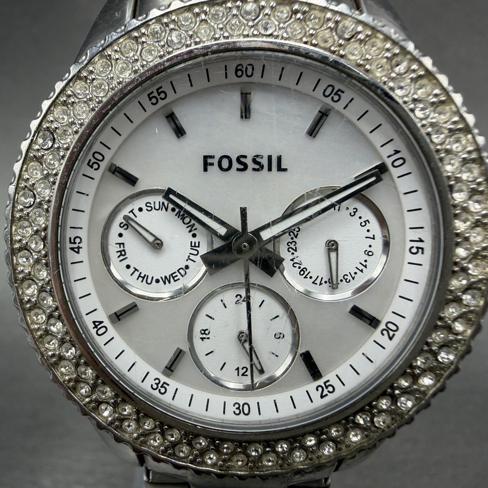 Fossil Stella Watch Women 38mm MOP Dial Steel Daydate ES2860 Round New battery1