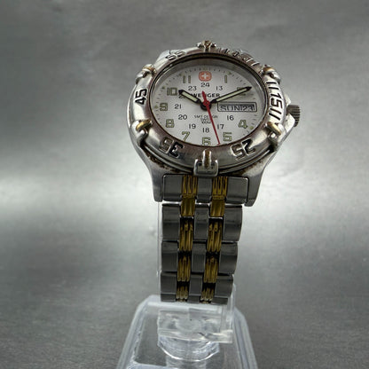 Wenger SMT Design Watch Women 29mm White Dial Two Tone Daydate Round New Batt5