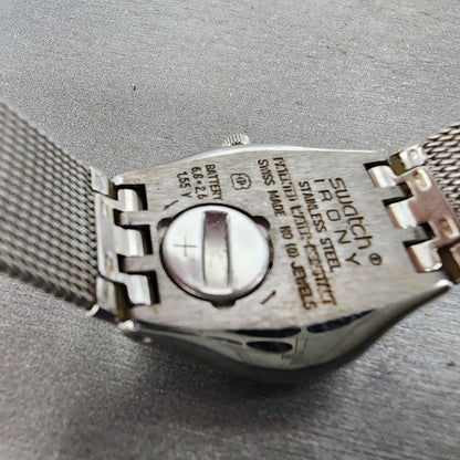 Swatch Irony Libertine Watch Women 24mm Silver Dial Steel Mesh Band New Battery