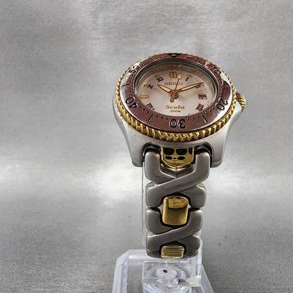 Seiko Scuba Dive Watch Women 31mm White Dial Two Tone Date Round New Battery5