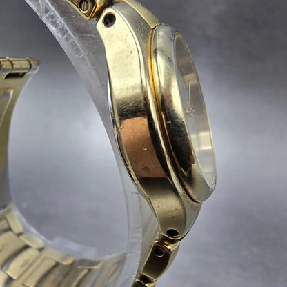 Citizen Eco-Drive Watch Women 25mm MOP Dial Gold Date E011-S039959 Round Works3