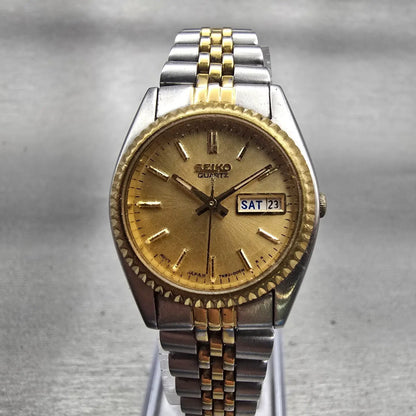 Seiko Watch Women 24mm Gold Dial Two Tone Daydate Round 7N83-0041 New Battery0