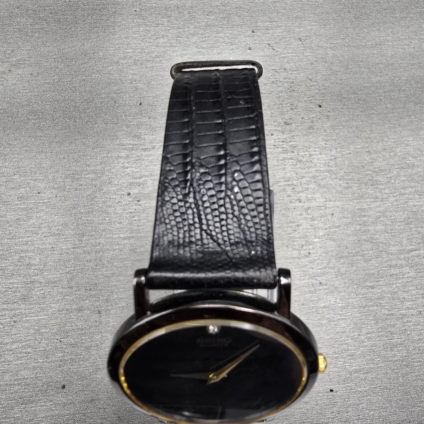 Seiko Watch Men 34mm Black Dial Black Tone Round 7N00-8A49 New Battery Vintage4