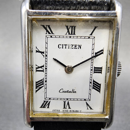 Citizen Castalia Tank Watch Unisex 22mm White Dial Silver Tone Manual Wind READ!1