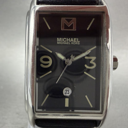 Michael Kors Watch Women 27mm Black Dial Silver Tone Rectangle MK6011 New Batt1