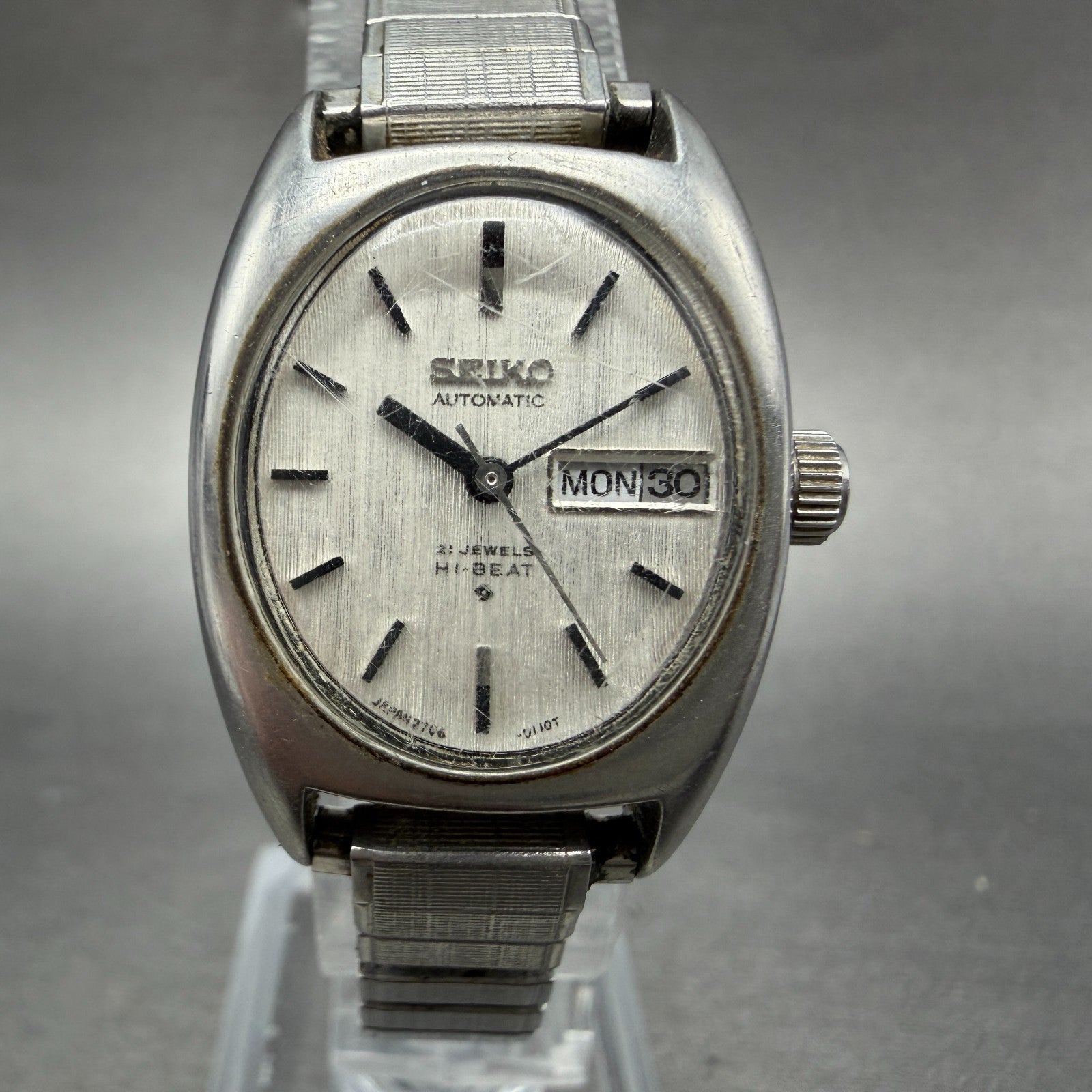 Seiko Automatic Watch Women 22mm Silver Dial Silver Tone Daydate 2706-7010 Runs0