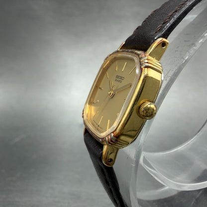 Seiko Watch Women 20mm Champagne Dial Gold Tone Square 7321-5070 New Battery 412