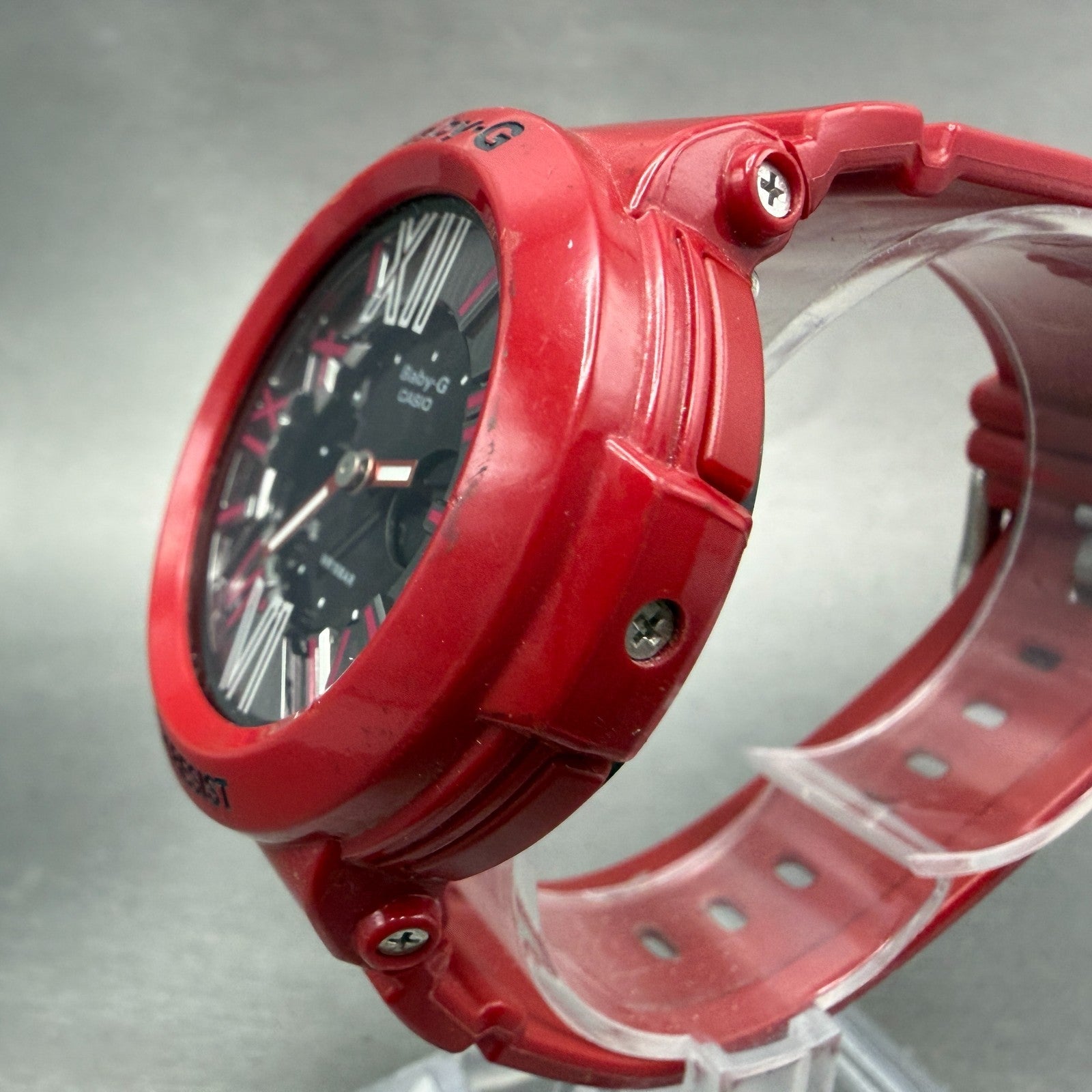 Casio Baby-G Watch Women 43mm Analog Digital Red Tone Alarm Chrono New Batt ABC2