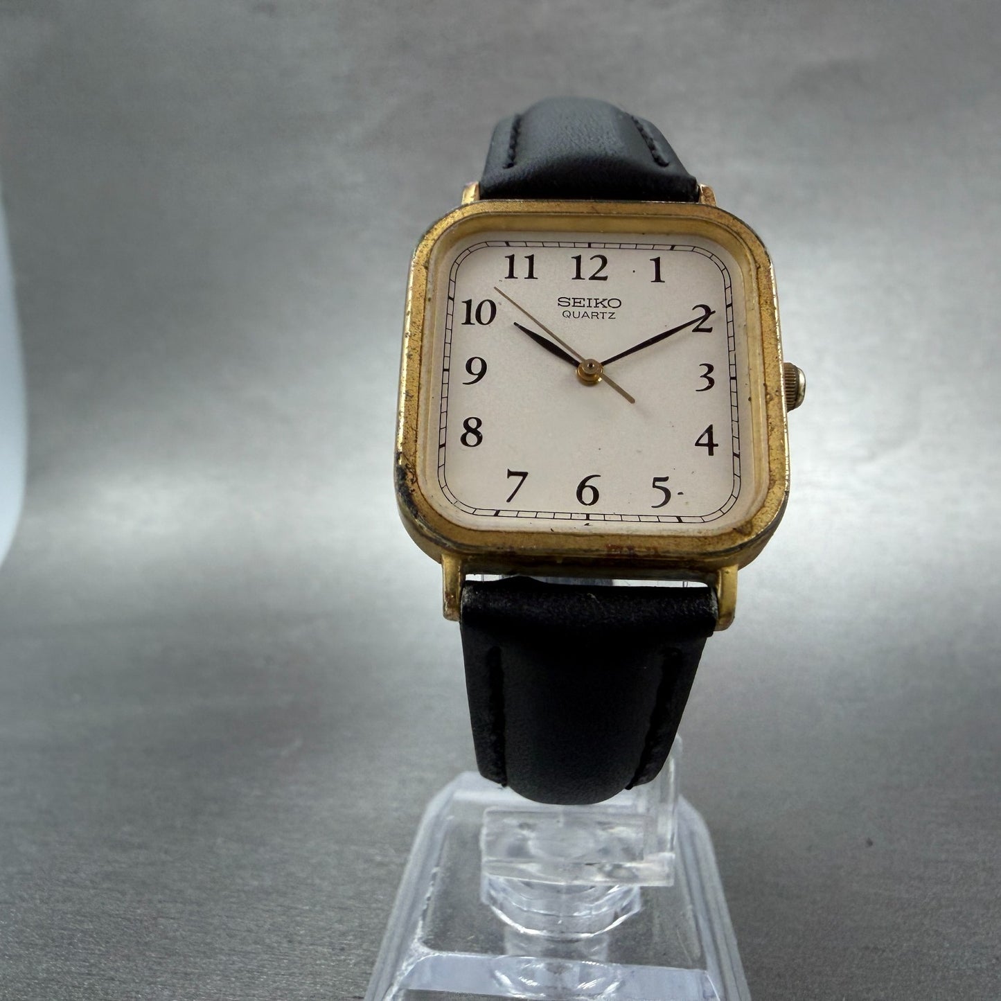 Seiko Tank Watch Men 27mm White Dial Gold Tone Square 6531-5130 New Battery VTG85