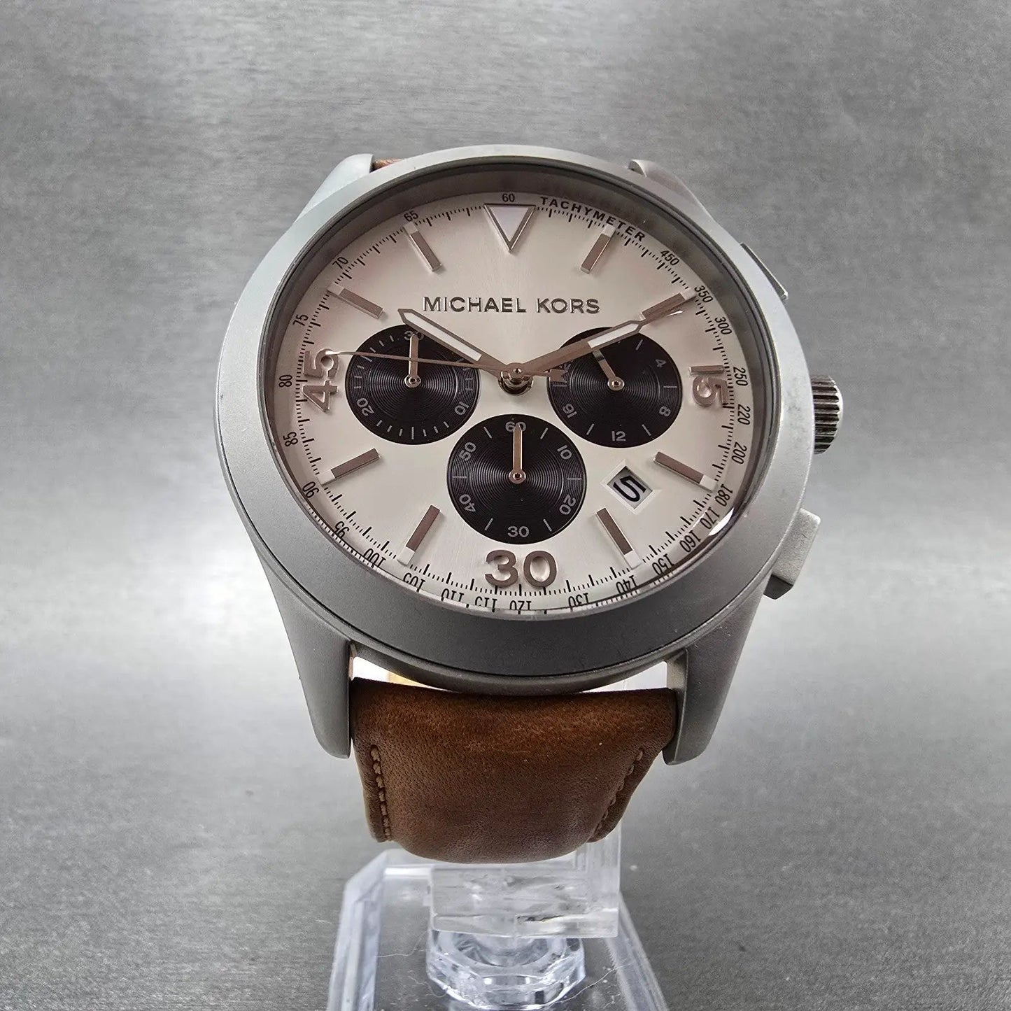 Michael Kors Gareth Chronograph Watch Men 43mm White Dial Steel MK-8470 New Batt5