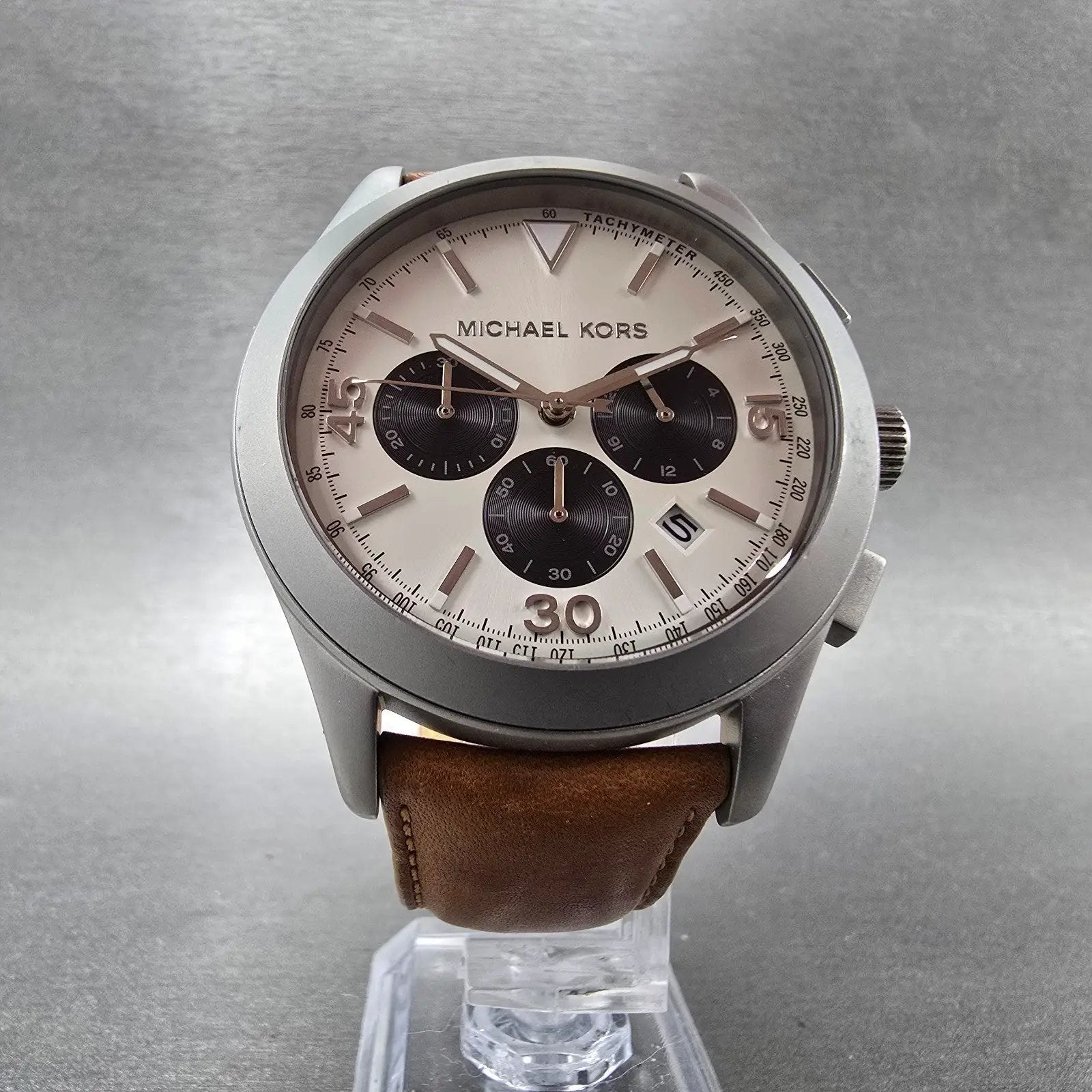 Michael Kors Gareth Chronograph Watch Men 43mm White Dial Steel MK-8470 New Batt5