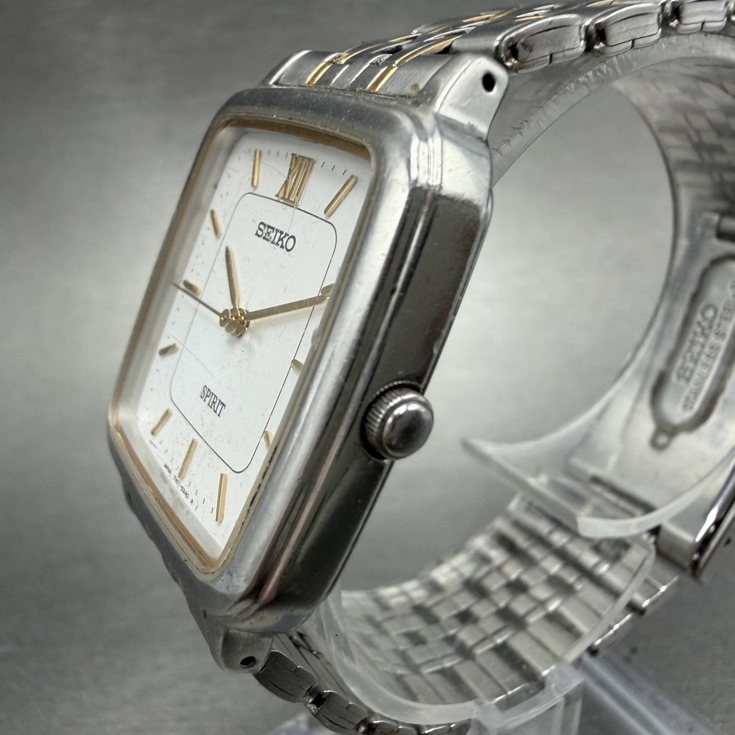 Seiko Spirit Tank Watch Men 28mm White Dial two Tone 7n01-5210 New Battery AL2