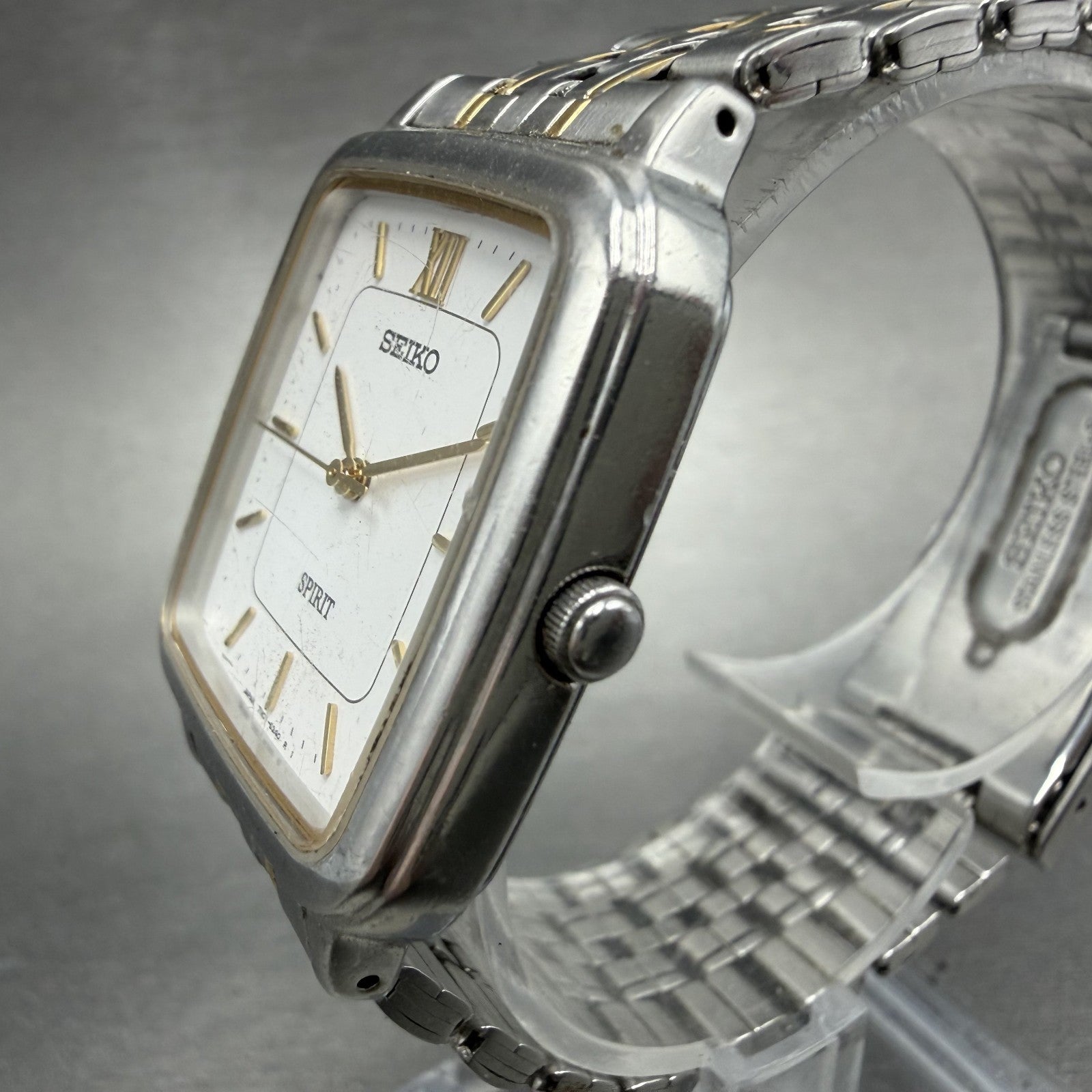 Seiko Spirit Tank Watch Men 28mm White Dial two Tone 7n01-5210 New Battery AL2