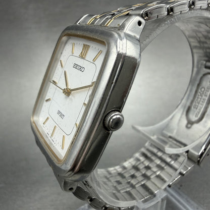 Seiko Spirit Tank Watch Men 28mm White Dial two Tone 7n01-5210 New Battery AL2