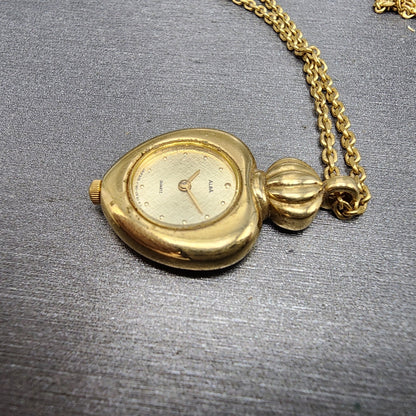 Alba Heart Necklace Watch Women 20mm Champagne Dial Gold Tone Y1500B20 New Batt3