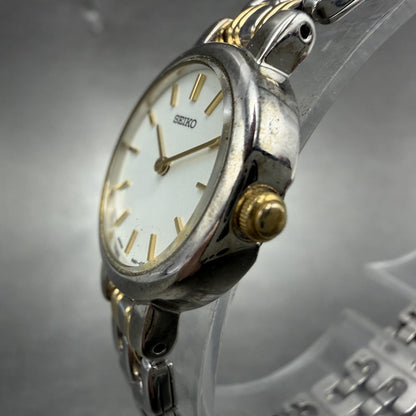 Seiko Watch Women 21mm White Dial Two Tone Round 1N00-1E09 New Battery ABR2
